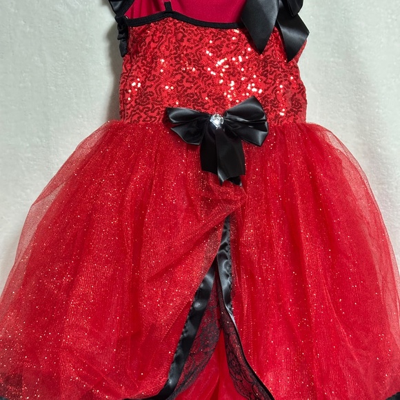 Sequins Red Mesh Flower Girl Dress Child LC Christmas Wedding Pageant Costume - Picture 2 of 7